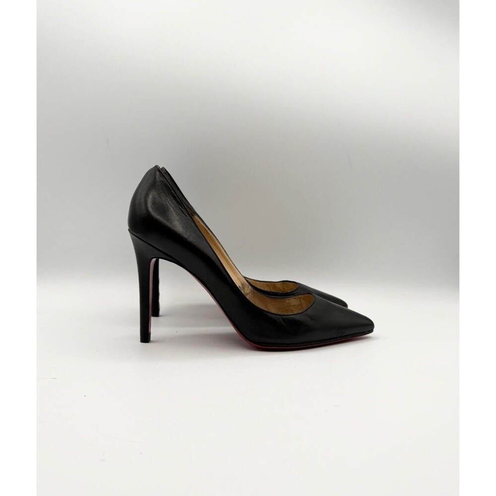 Christian Louboutin Pigalle 100 Black Leather Pointed Toe Heels Size EU 37